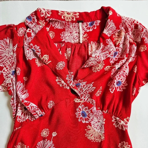 Free People Size XS Hawaiin printed v neck fit and Flare viscose dress pocke… - Picture 6 of 11